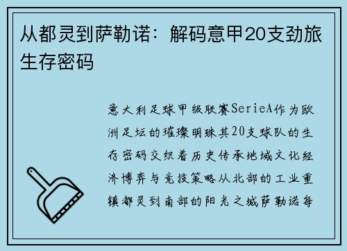 从都灵到萨勒诺：解码意甲20支劲旅生存密码